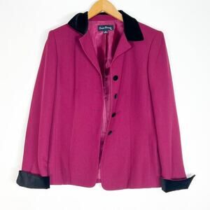 Evan-Picone Vintage Purple Maroon & Black Velvet Blazer Suit Jacket Womens 10
